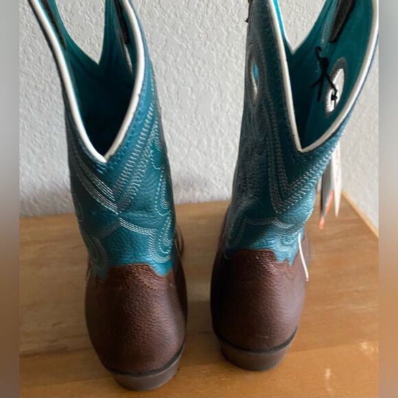 Kid's Boy Ariat Crossfire Square Toe Turqouise Brown Boots  Size 4 Western - Picture 6 of 14